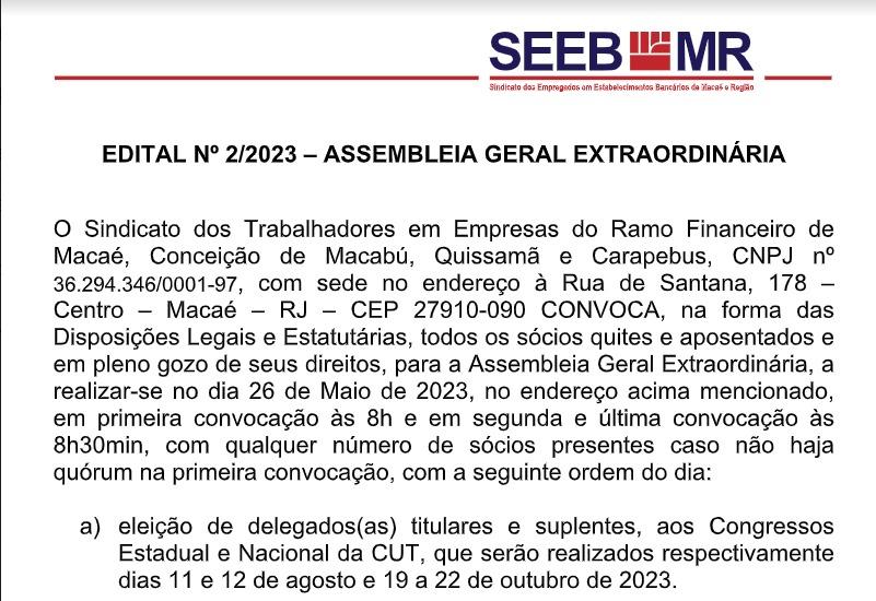EDITAL Nº 2/2023 – ASSEMBLEIA GERAL EXTRAORDINÁRIA